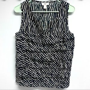 Ann Taylor Loft Petites Blouse Ruffle Black & white zebra print top women’s MP